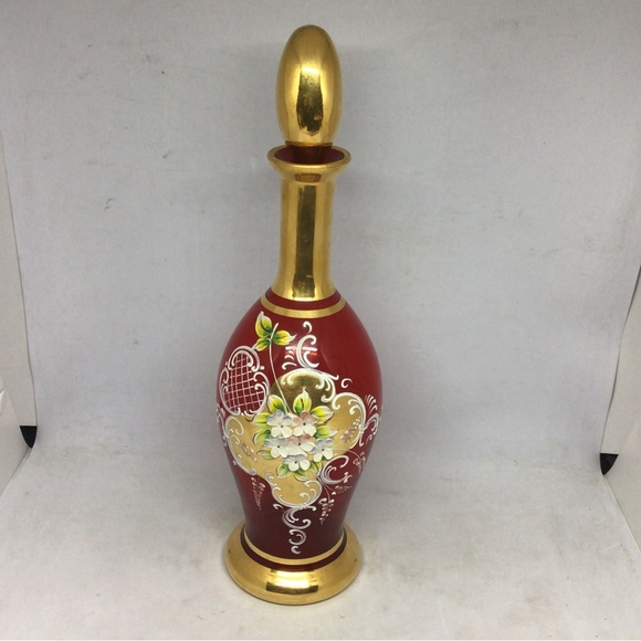 Vintage Mid Century 12.5in Bohemian Glass Handpainted Decanter *RARE* - Picture 2 of 6
